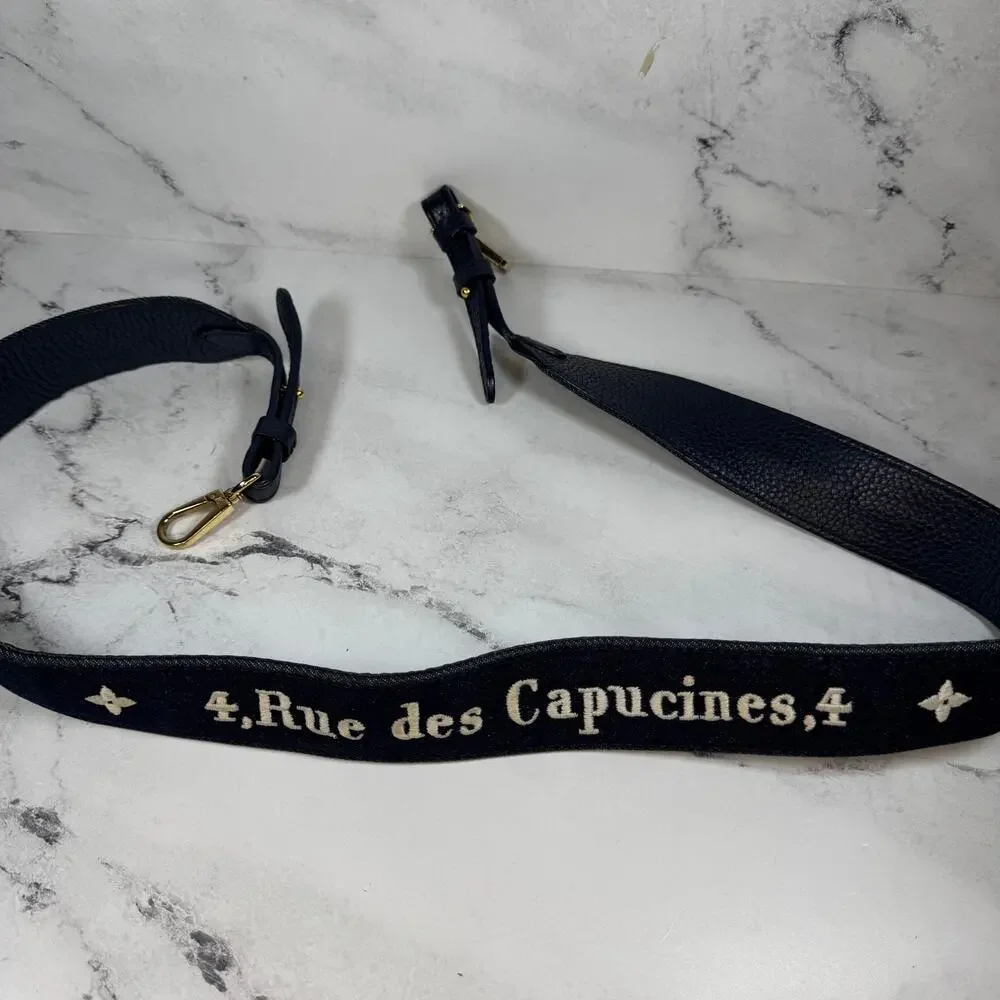 Louis Vuitton Denim Bag Strap Capucines Navy Blue/White/Gold Bandouliere LV rare